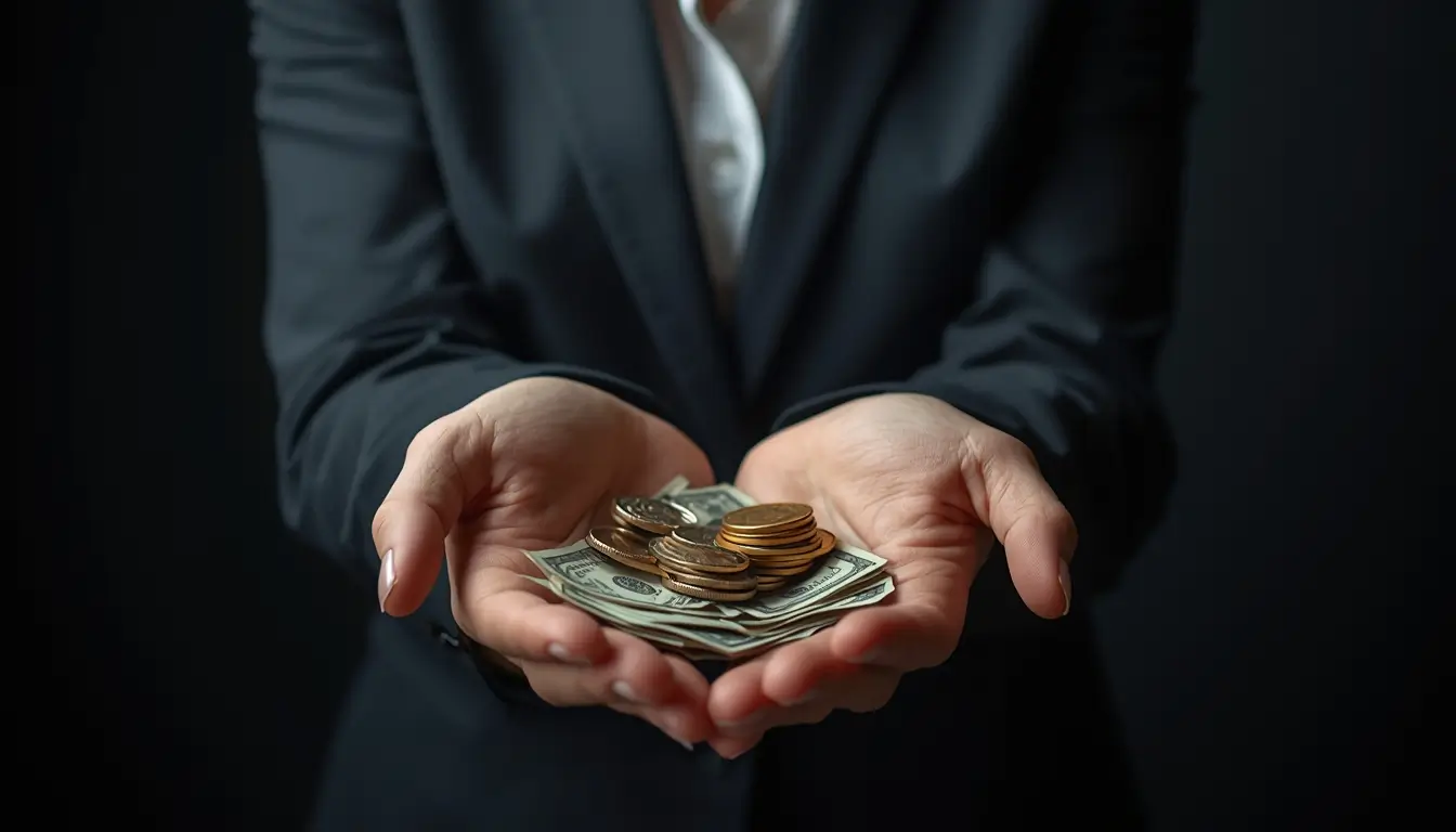 Man's hands holding cash money close up