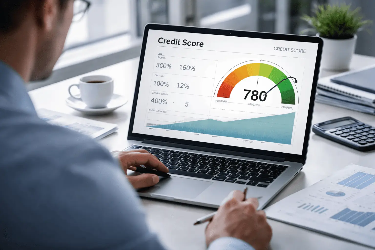 RentReporters credit building service concept showing rental payment history, credit report analysis, and financial documents for improving credit score
