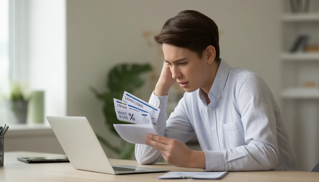 Person comparing personal loan options online using a laptop and calculator to find lower interest rates