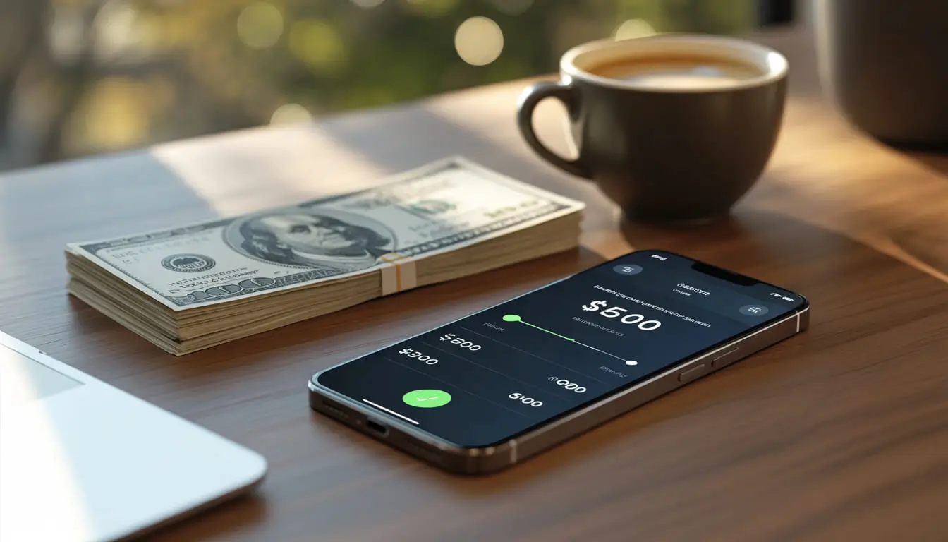 Quick cash loan from $100 to $5000 online application on smartphone screen
